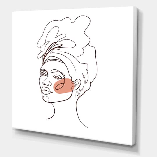 Designart - One Line Portrait of African American Woman III - Modern Canvas Wall Art Print